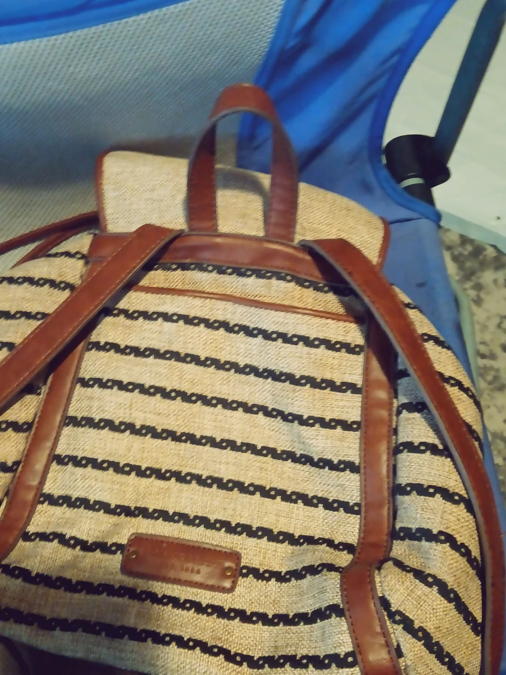 Lucky Brand Drawstring Backpack with Brown Leather Trim